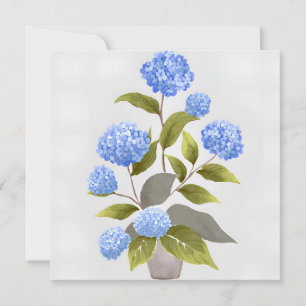 Blå Hydrangea Växt Vacker Blommig Akvarell Kort