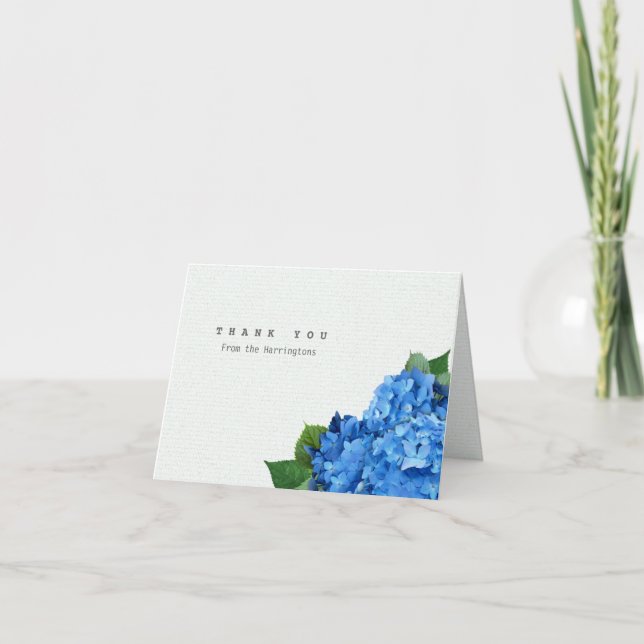 Blå Hydrangea Vikta Personliga Tacksamhetskort Tack Kort (Framsida)