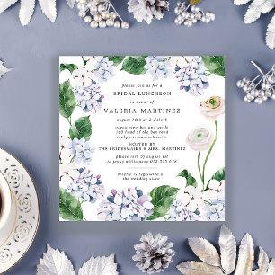 Blå Hydrangea Vit ros Möhippa Luncheon Square Inbjudningar