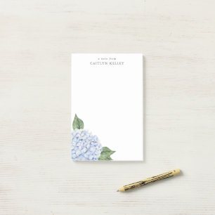 Blå Hydrangea Watercolor Blom Personaliserad Post-it Block