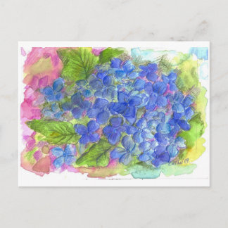 Blå Hydrangea Watercolor Flower Art Vykort