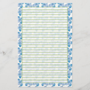 Blå Hydrangea Watercolor Flowers Linted Brevpapper