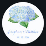 Blå Hydrangea Watercolor Wedding Stickers Runt Klistermärke<br><div class="desc">De här bröllopsklistermärkena har vattenfärgsblommor. Du kan anpassa dessa klistermärken med namn och bröllop-datumet. Klicka på knappen "Anpassa" om du vill ha fler alternativ om du vill ändra texten storlek eller om du vill lägga till ytterligare text. Dessa klistermärken är idealiska för använda som klistermärken eller för att dekorera bröllopsfavoriter....</div>