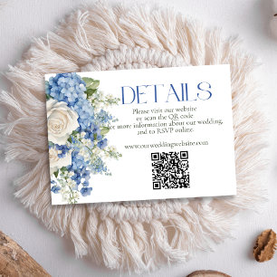 Blå Hydrangea White Blommigt Bröllop QR-kodplats Tilläggskort
