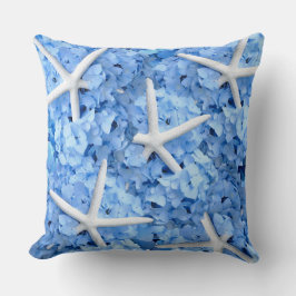 Blå Hydrangea White Starfish Coastal Pillow Kudde