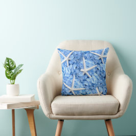 Blå Hydrangea White Starfish Coastal Pillow Kudde
