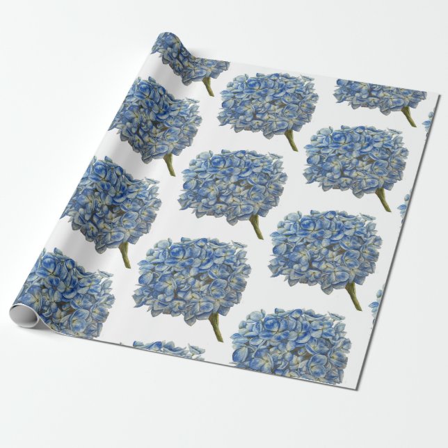 Blå Hydrangea Wrapping Papper Presentpapper (Utrullad)