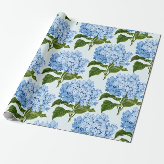 Blå Hydrangea Wrapping Papprare Presentpapper (Utrullad)