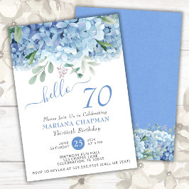 Blå Hydrangeas Akvarell Blommig 70-årsdag In Inbjudningar