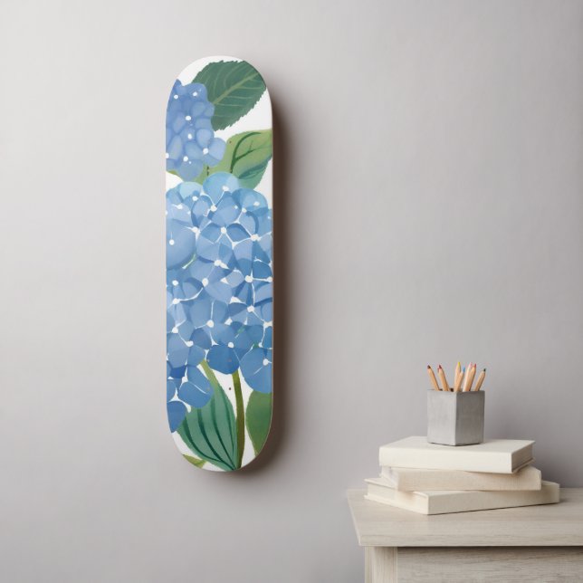 Blå Hydrangeas Akvarell Blommor Mini Skateboard Bräda 18,5 Cm (Väggkonst)