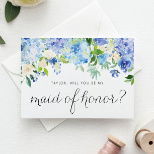 Blå Hydrangeas blir du min Maid of honor Inbjudan Vykort