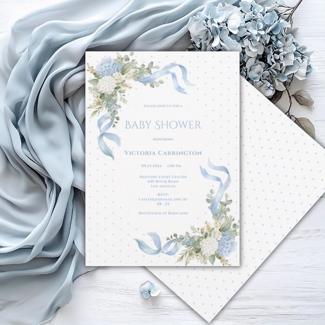 Blå Hydrangeas Blommig Elegant Bebis Shower Inbjudningar (Skapare uppladdad)