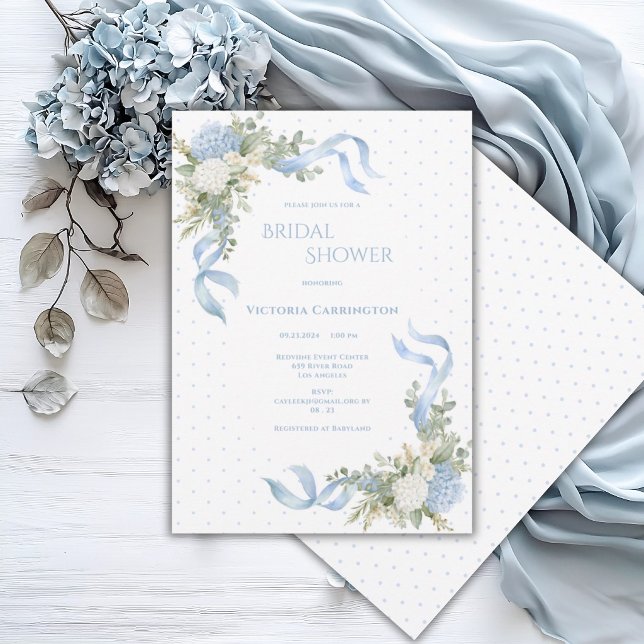 Blå Hydrangeas Blommig Elegant Bröllopsdusch Inbjudningar (Skapare uppladdad)