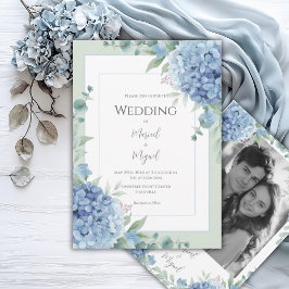 Blå Hydrangeas Blommig Foto Elegant Bröllop Inbjudningar