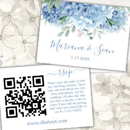 Blå Hydrangeas Bröllops QR-kod Enclosure Kort