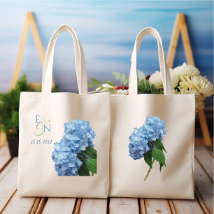 Blå Hydrangeas Bröllopsmonogram Tygkasse