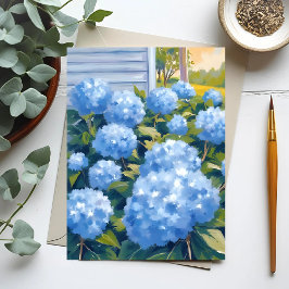 Blå Hydrangeas New England Kustnära Akvarell Vykort