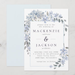 Blå Hydrangeas Ram Watercolor Bröllop Inbjudningar