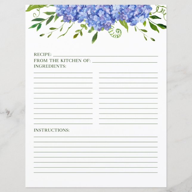 Blå Hydrangeas receptsida (Framsida)