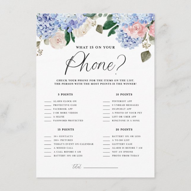 Blå Hydrangeas - vad finns på ditt Mobila spelkort Tilläggskort (Framsida)