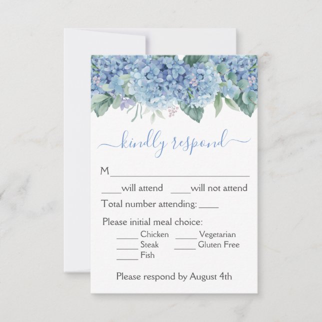 Blå Hydrangeas Vattenfärg Blommig Bröllop OSA Kort (Framsida)