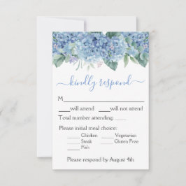 Blå Hydrangeas Vattenfärg Blommig Bröllop OSA Kort