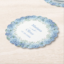 Blå Hydrangeas Vattenfärg Blommig Bröllop Underlägg Papper