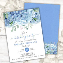 Blå Hydrangeas Vattenfärg Blommig Födelsedagsfest