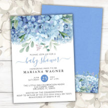 Blå Hydrangeas Vattenfärg Blommig Pojke Babyfirand