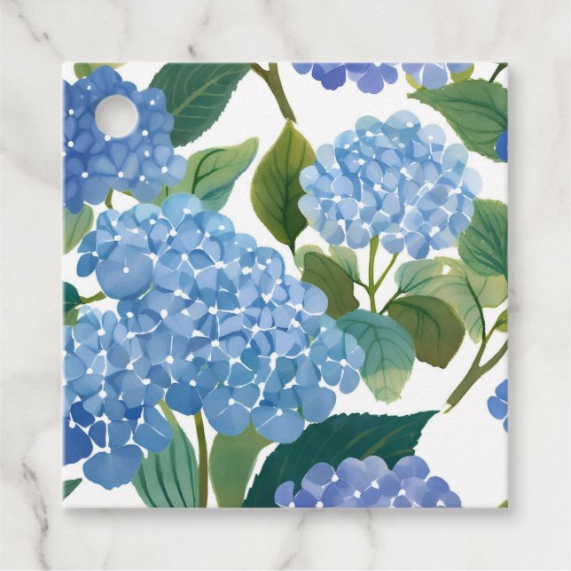 Blå Hydrangeas Vattenfärg Blommor Gåvor Etiketter (Framsida)