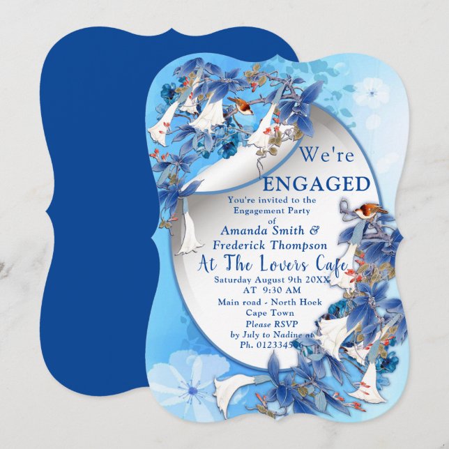 Blå Hydrangeas Watercolor Flowers Förlovning Inbjudningar (Fram/baksida)