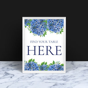 Blå Hydrangeor Akvarell Bröllop Hitta Ditt Bord Poster