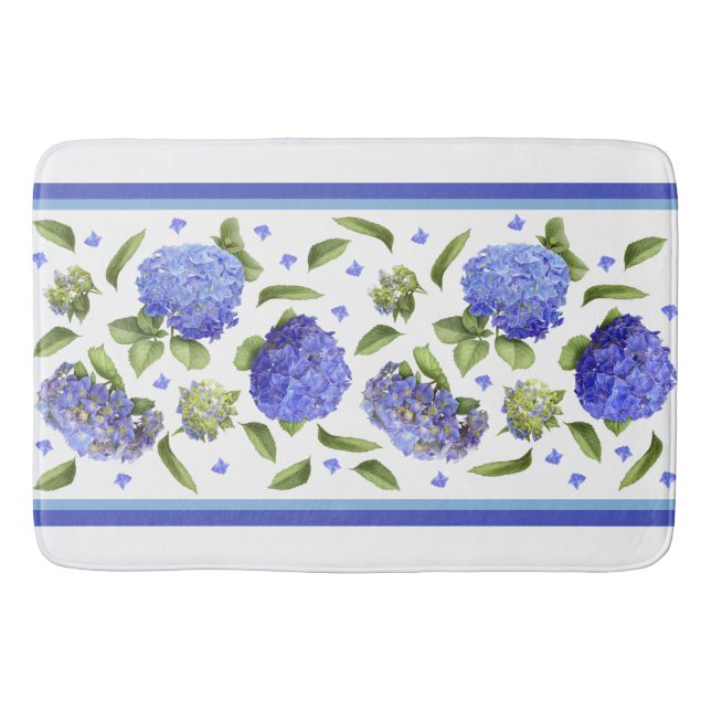 Blå Hydrangeor Blommig Design Badrumsmatta (Framsidan)