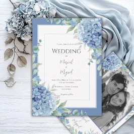 Blå Hydrangeor Blommig Foto Elegant Bröllop Inbjudningar