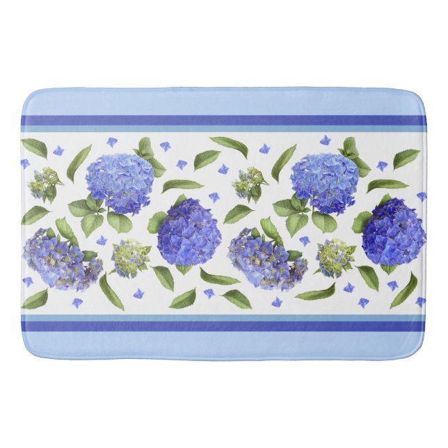Blå Hydrangeor Blommönster Badrumsmatta (Framsidan)