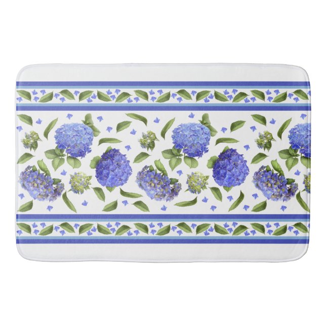 Blå Hydrangeor Blommönster Badrumsmatta (Framsidan)