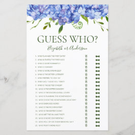 Blå Hydrangeor Gissa Vem Bröllopsduschspel