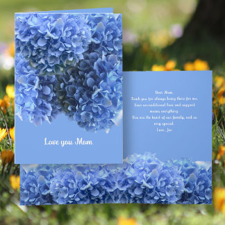 Blå Hydrangeor Morsdags Gratulationskort Inbjudan