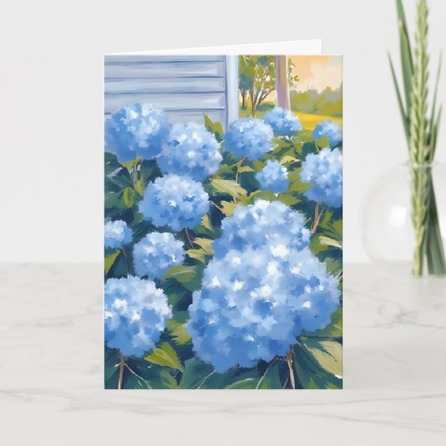 Blå Hydrangeor New England Akvarellkort Kort (Framsida)