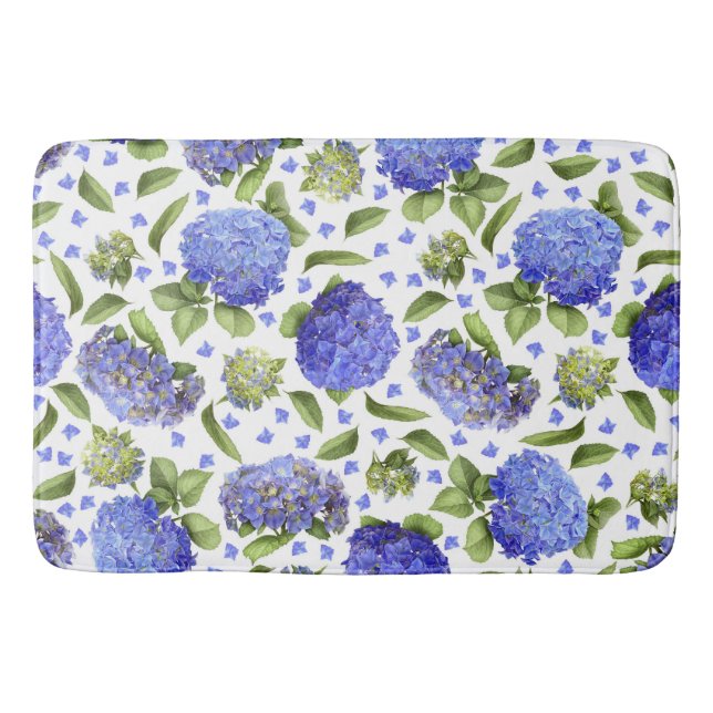 Blå Hydrangeor Överallt Blommönster Badrumsmatta (Framsidan)