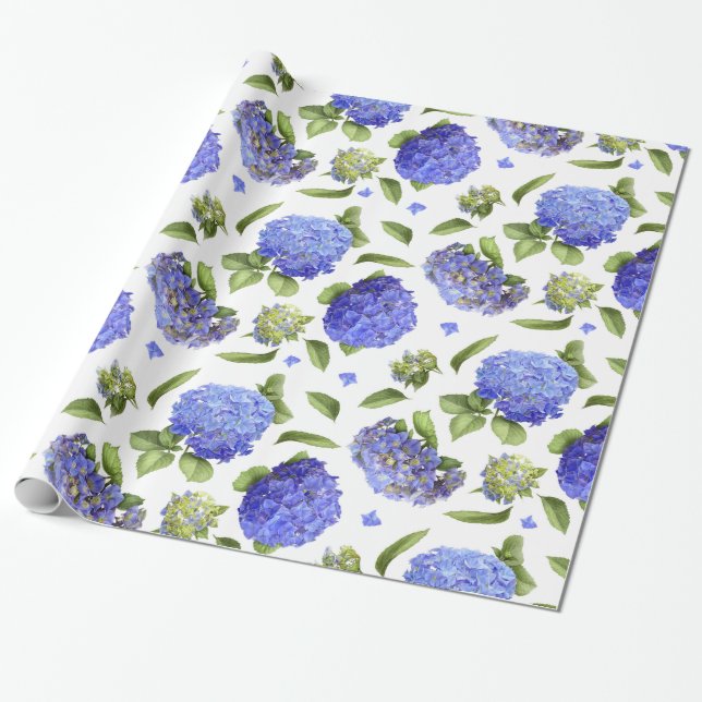 Blå Hydrangeor Presentpapper (Utrullad)