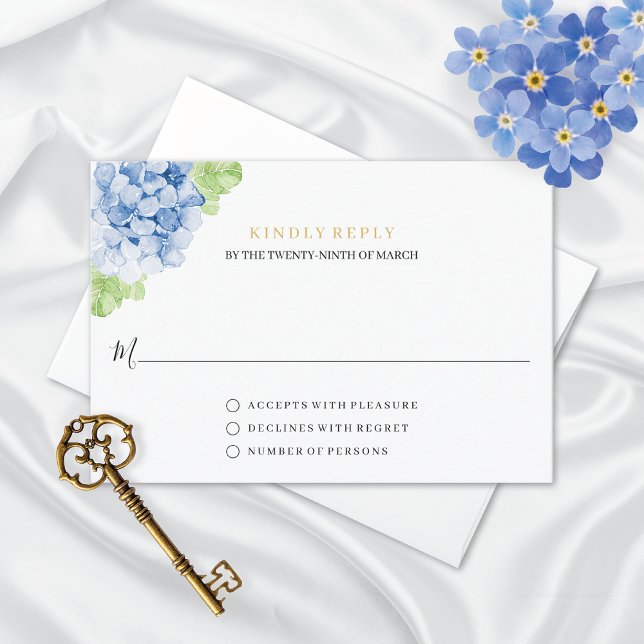Blå Hydrangeor Vattenfärg Blommig Bröllop  OSA Kort (Skapare uppladdad)