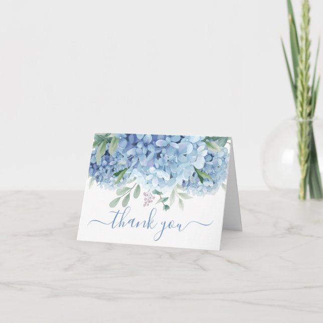Blå Hydrangeor Vattenfärg Blommig Tacksamhetskort Tack Kort (Framsida)
