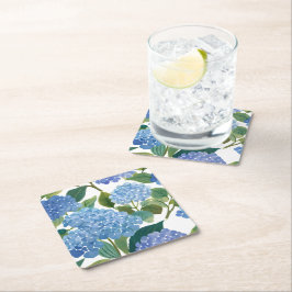 Blå Hydrangeor Vattenfärg Blommor Underlägg Papper Kvadrat