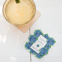 Blå Hydrangeor Vattenfärg Bröllopspresent Underlägg Papper Kvadrat