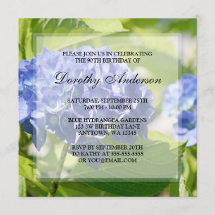 Blå Hydrangeus 90:e Födelsedagsfest inbjudan