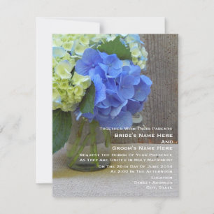 Blå Hydrangeus i Mason Burk Bröllop Inbjudningar