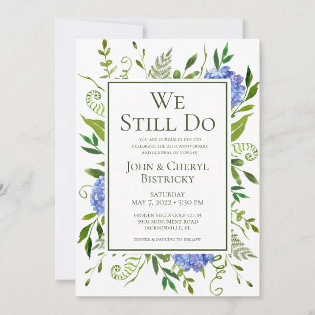 Blå Hydrangeus som vi fortfarande gör Inbjudningar (Framsida)