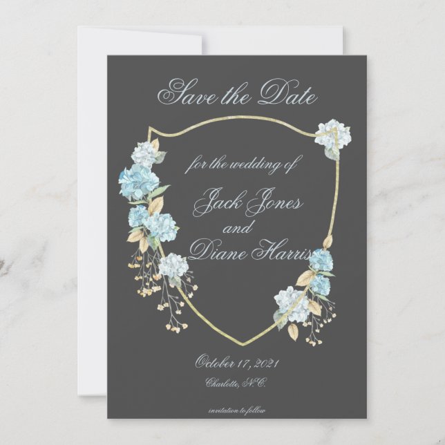 Blå Hydreanga Spara datumet Meddelande (Framsida)