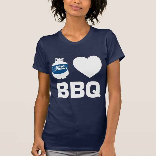 Blå "I Heart BBQ" Kvinnor T Shirt (Framsida)